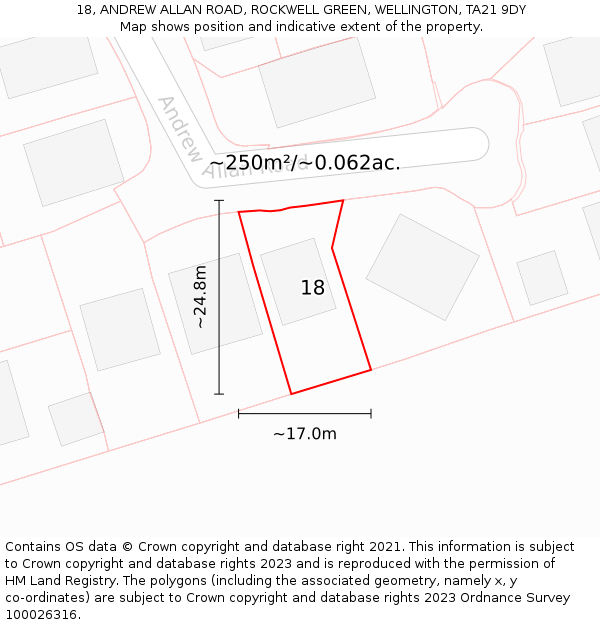 18, ANDREW ALLAN ROAD, ROCKWELL GREEN, WELLINGTON, TA21 9DY: Plot and title map