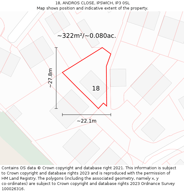 18, ANDROS CLOSE, IPSWICH, IP3 0SL: Plot and title map