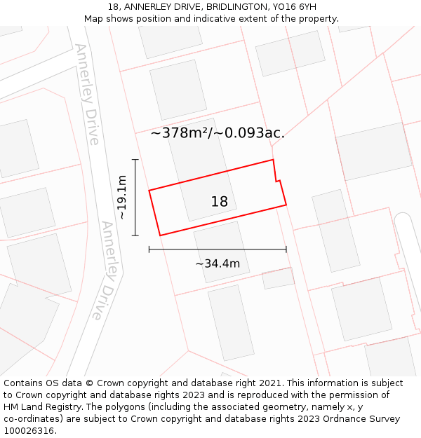 18, ANNERLEY DRIVE, BRIDLINGTON, YO16 6YH: Plot and title map