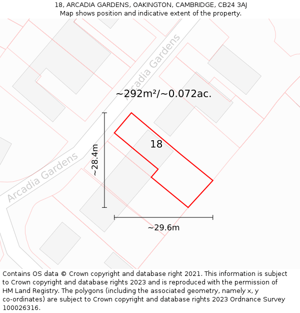 18, ARCADIA GARDENS, OAKINGTON, CAMBRIDGE, CB24 3AJ: Plot and title map