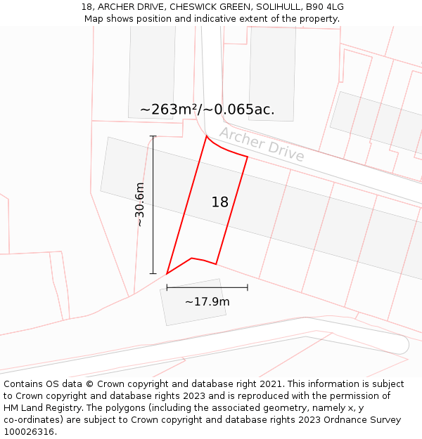 18, ARCHER DRIVE, CHESWICK GREEN, SOLIHULL, B90 4LG: Plot and title map