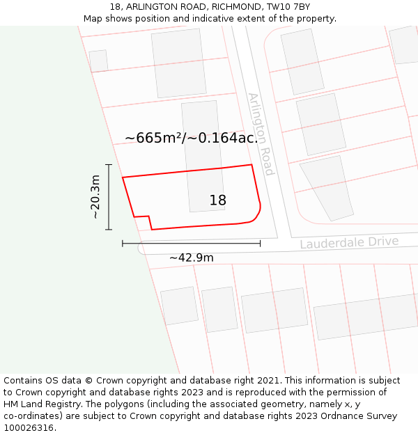 18, ARLINGTON ROAD, RICHMOND, TW10 7BY: Plot and title map