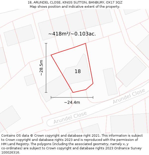 18, ARUNDEL CLOSE, KINGS SUTTON, BANBURY, OX17 3QZ: Plot and title map