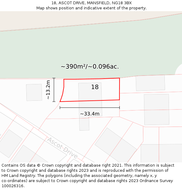 18, ASCOT DRIVE, MANSFIELD, NG18 3BX: Plot and title map