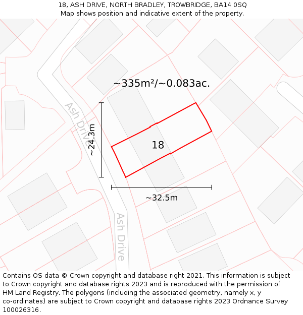 18, ASH DRIVE, NORTH BRADLEY, TROWBRIDGE, BA14 0SQ: Plot and title map