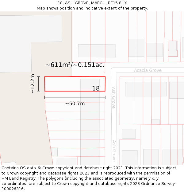 18, ASH GROVE, MARCH, PE15 8HX: Plot and title map