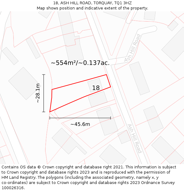 18, ASH HILL ROAD, TORQUAY, TQ1 3HZ: Plot and title map