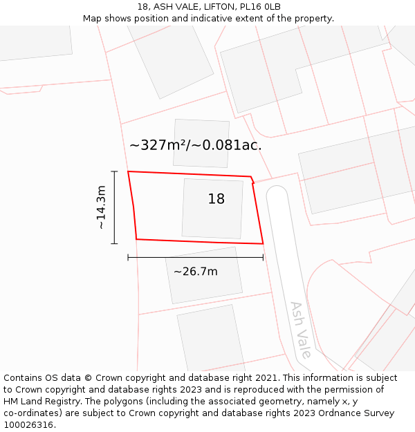 18, ASH VALE, LIFTON, PL16 0LB: Plot and title map