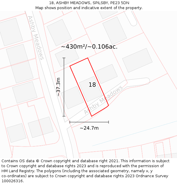 18, ASHBY MEADOWS, SPILSBY, PE23 5DN: Plot and title map