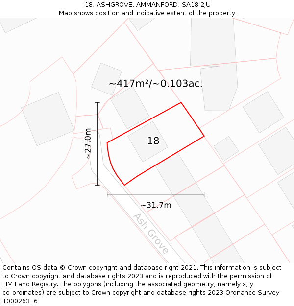18, ASHGROVE, AMMANFORD, SA18 2JU: Plot and title map