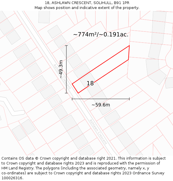 18, ASHLAWN CRESCENT, SOLIHULL, B91 1PR: Plot and title map