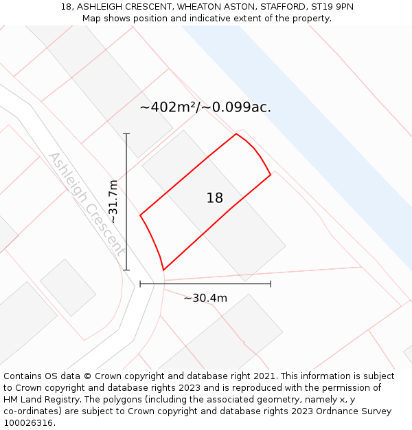 18, ASHLEIGH CRESCENT, WHEATON ASTON, STAFFORD, ST19 9PN: Plot and title map