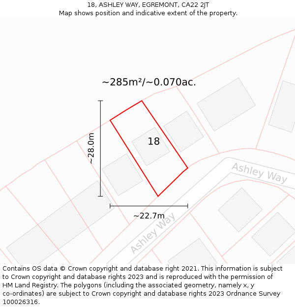 18, ASHLEY WAY, EGREMONT, CA22 2JT: Plot and title map