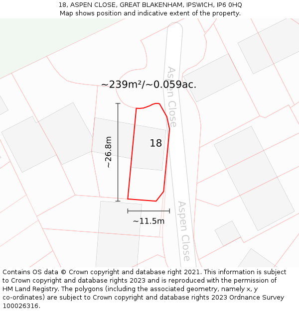 18, ASPEN CLOSE, GREAT BLAKENHAM, IPSWICH, IP6 0HQ: Plot and title map