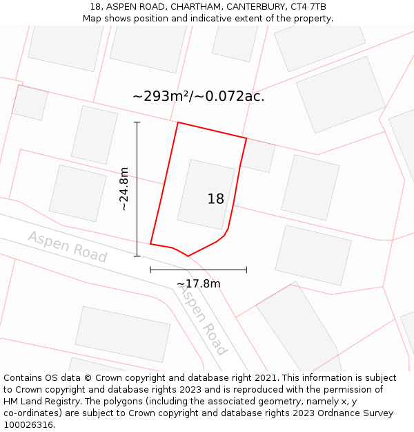 18, ASPEN ROAD, CHARTHAM, CANTERBURY, CT4 7TB: Plot and title map