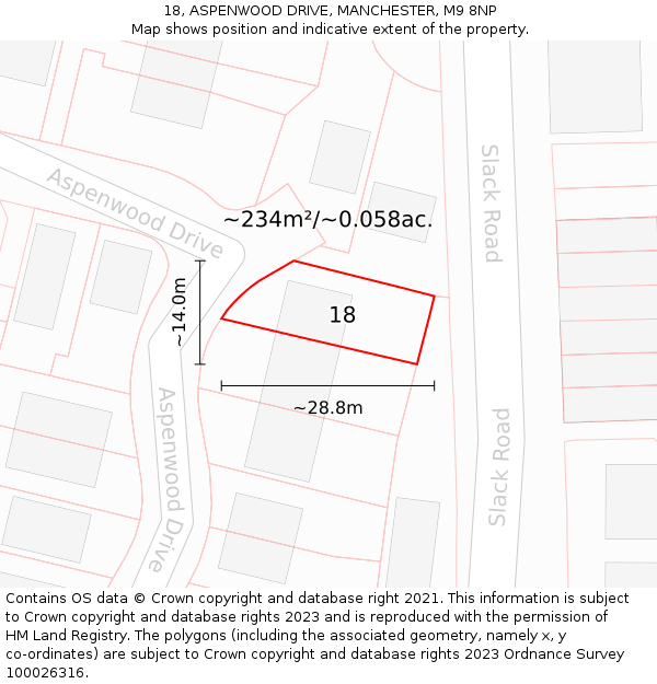 18, ASPENWOOD DRIVE, MANCHESTER, M9 8NP: Plot and title map