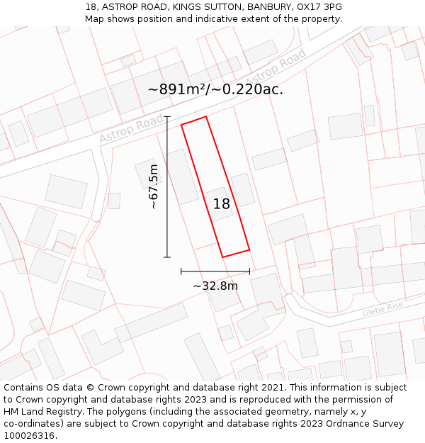 18, ASTROP ROAD, KINGS SUTTON, BANBURY, OX17 3PG: Plot and title map