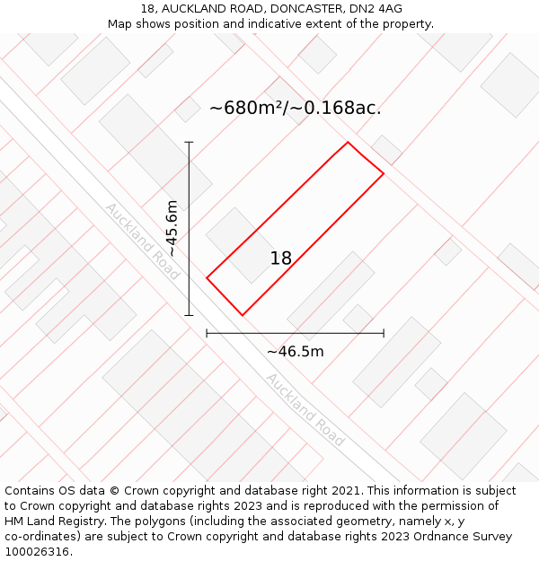 18, AUCKLAND ROAD, DONCASTER, DN2 4AG: Plot and title map