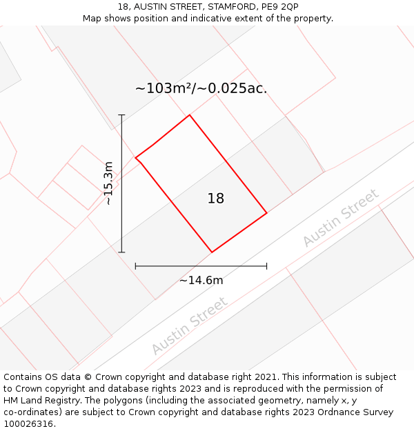 18, AUSTIN STREET, STAMFORD, PE9 2QP: Plot and title map
