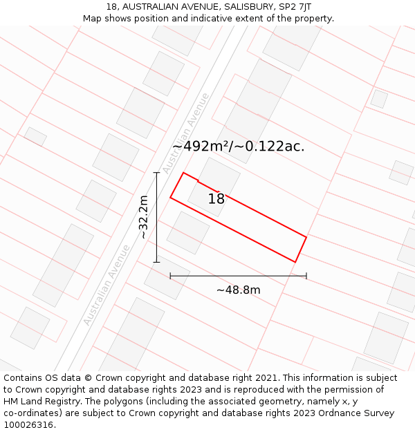 18, AUSTRALIAN AVENUE, SALISBURY, SP2 7JT: Plot and title map