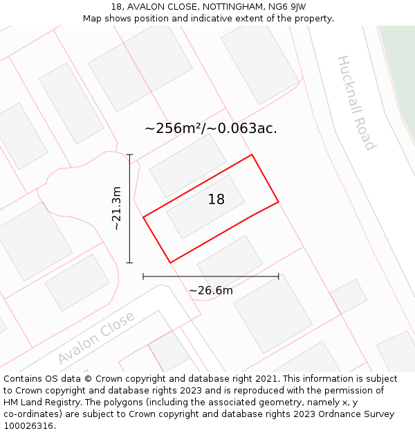 18, AVALON CLOSE, NOTTINGHAM, NG6 9JW: Plot and title map