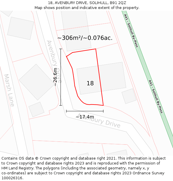 18, AVENBURY DRIVE, SOLIHULL, B91 2QZ: Plot and title map