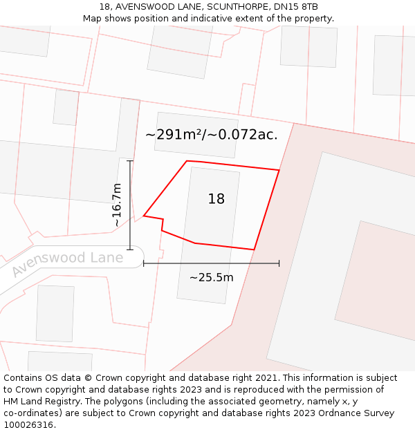 18, AVENSWOOD LANE, SCUNTHORPE, DN15 8TB: Plot and title map