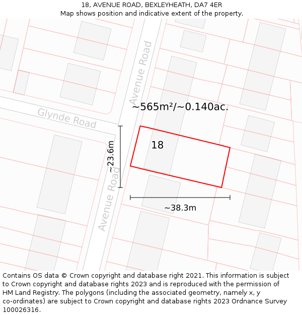 18, AVENUE ROAD, BEXLEYHEATH, DA7 4ER: Plot and title map