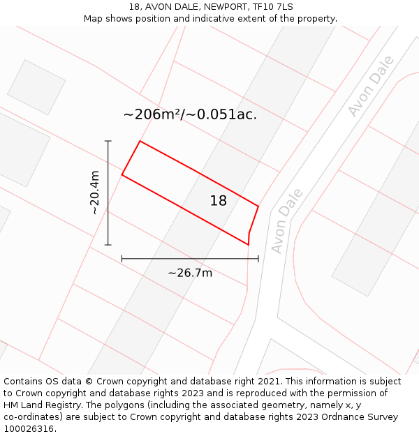 18, AVON DALE, NEWPORT, TF10 7LS: Plot and title map