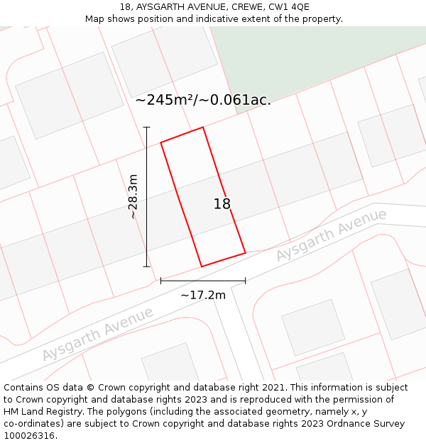 18, AYSGARTH AVENUE, CREWE, CW1 4QE: Plot and title map