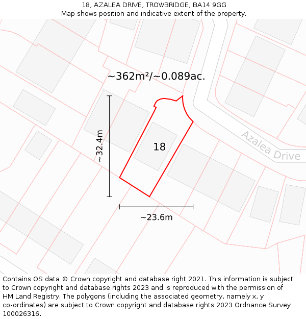 18, AZALEA DRIVE, TROWBRIDGE, BA14 9GG: Plot and title map