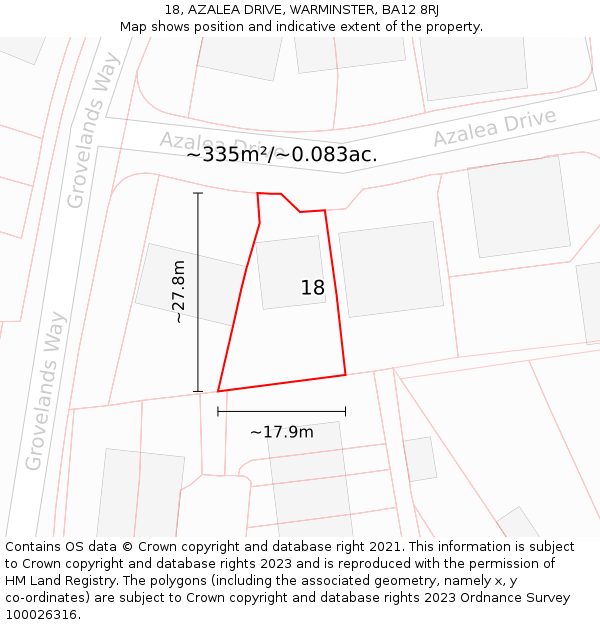 18, AZALEA DRIVE, WARMINSTER, BA12 8RJ: Plot and title map