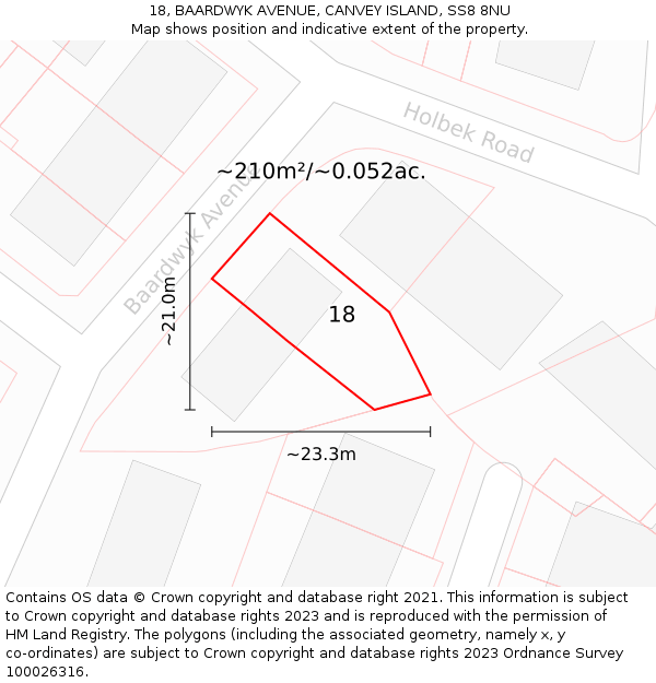 18, BAARDWYK AVENUE, CANVEY ISLAND, SS8 8NU: Plot and title map
