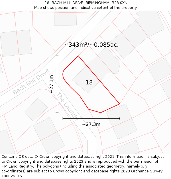 18, BACH MILL DRIVE, BIRMINGHAM, B28 0XN: Plot and title map