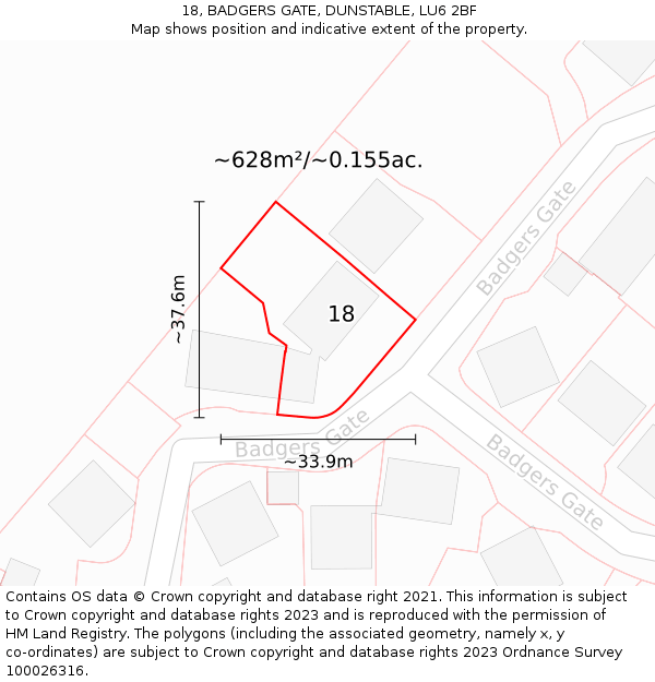 18, BADGERS GATE, DUNSTABLE, LU6 2BF: Plot and title map