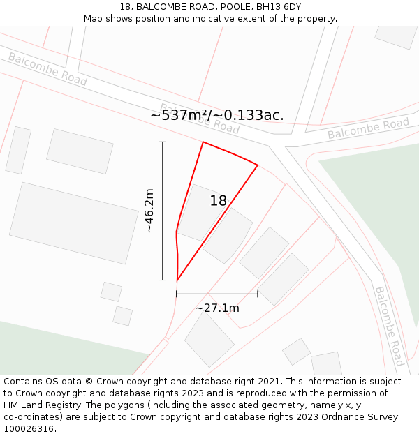 18, BALCOMBE ROAD, POOLE, BH13 6DY: Plot and title map