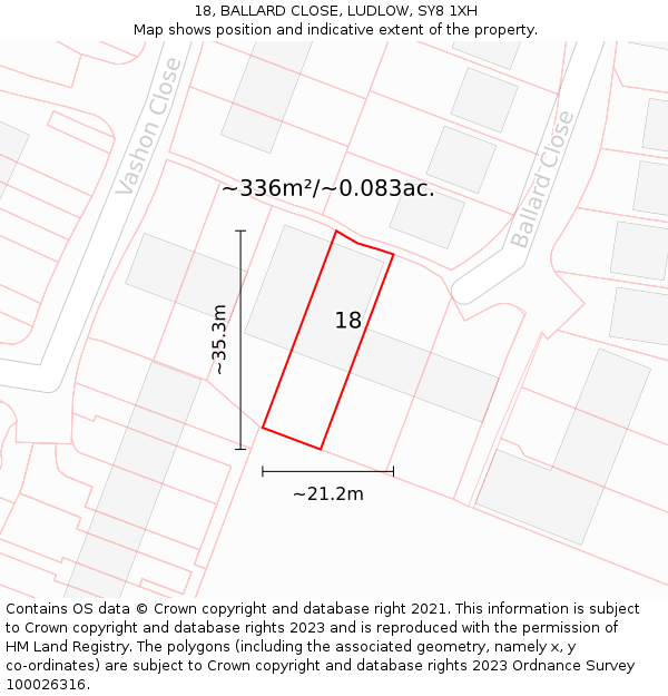 18, BALLARD CLOSE, LUDLOW, SY8 1XH: Plot and title map