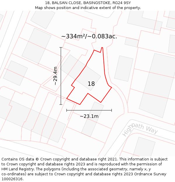 18, BALSAN CLOSE, BASINGSTOKE, RG24 9SY: Plot and title map