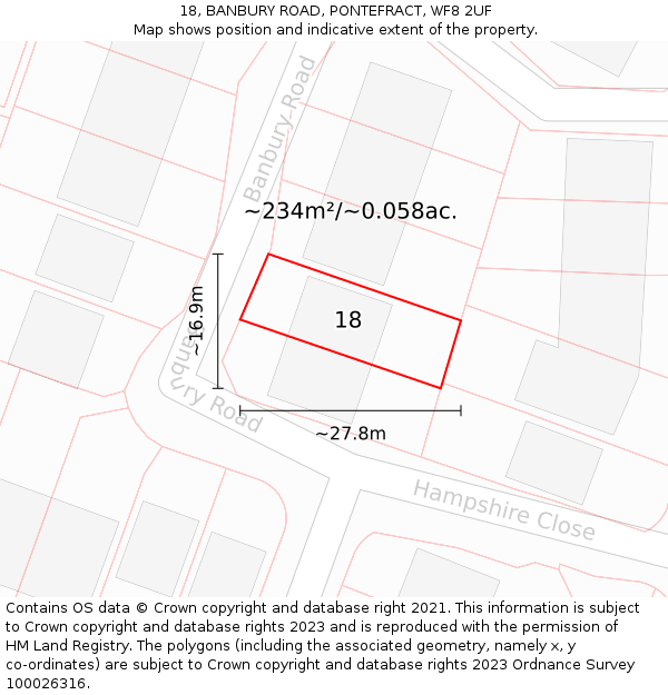 18, BANBURY ROAD, PONTEFRACT, WF8 2UF: Plot and title map