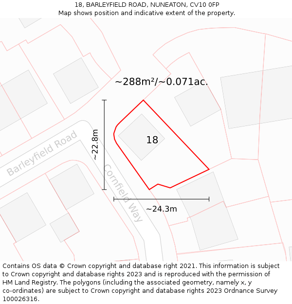 18, BARLEYFIELD ROAD, NUNEATON, CV10 0FP: Plot and title map