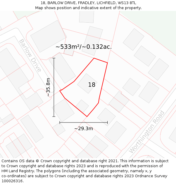 18, BARLOW DRIVE, FRADLEY, LICHFIELD, WS13 8TL: Plot and title map