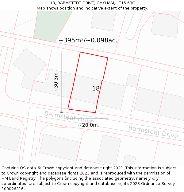 18, BARMSTEDT DRIVE, OAKHAM, LE15 6RG: Plot and title map