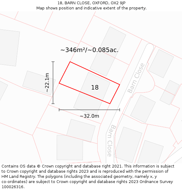 18, BARN CLOSE, OXFORD, OX2 9JP: Plot and title map