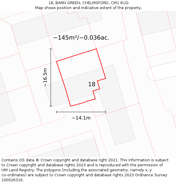 18, BARN GREEN, CHELMSFORD, CM1 6UG: Plot and title map