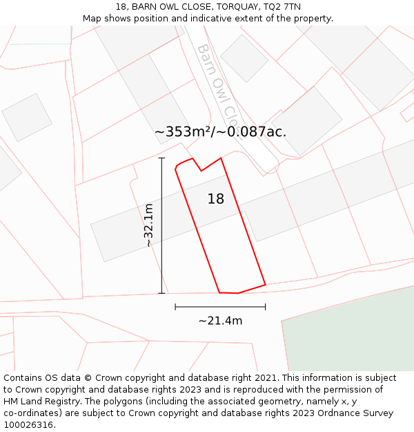 18, BARN OWL CLOSE, TORQUAY, TQ2 7TN: Plot and title map