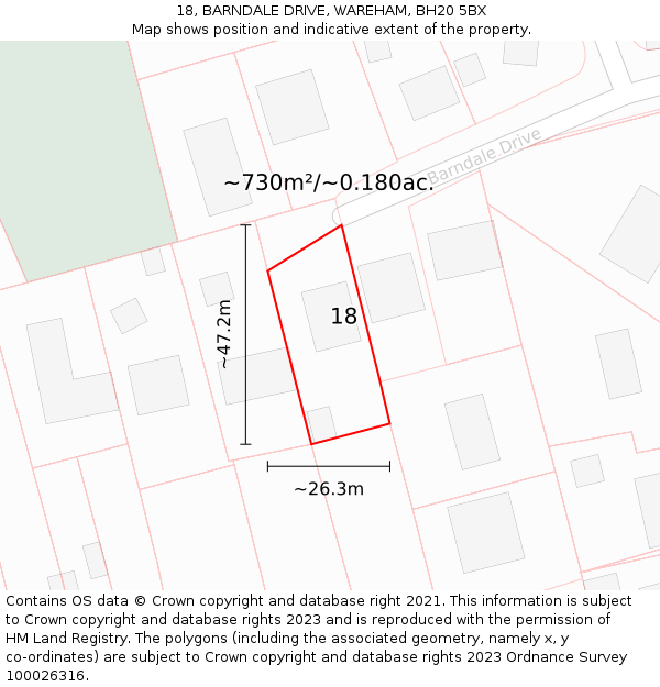 18, BARNDALE DRIVE, WAREHAM, BH20 5BX: Plot and title map