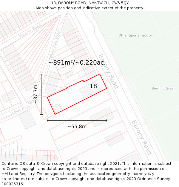 18, BARONY ROAD, NANTWICH, CW5 5QY: Plot and title map