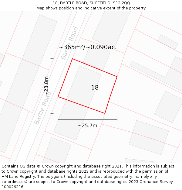 18, BARTLE ROAD, SHEFFIELD, S12 2QQ: Plot and title map