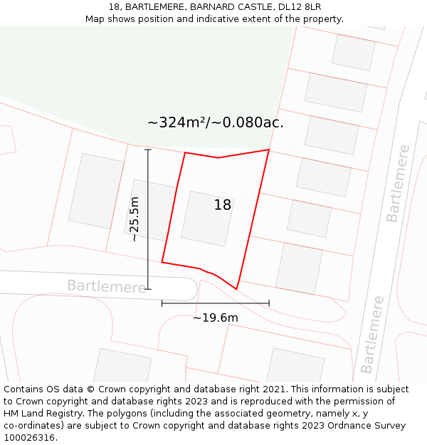 18, BARTLEMERE, BARNARD CASTLE, DL12 8LR: Plot and title map