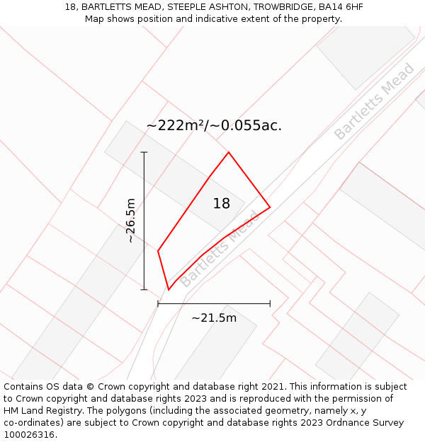 18, BARTLETTS MEAD, STEEPLE ASHTON, TROWBRIDGE, BA14 6HF: Plot and title map